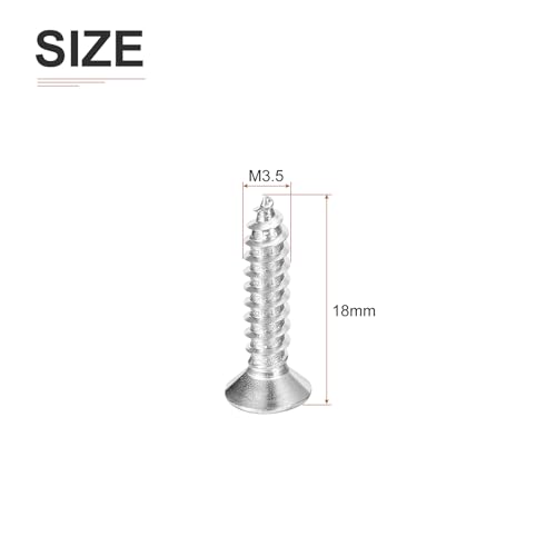 DTGN 100Pcs M3.5x18mm Flat Head Wood Screws, 304 Stainless Steel Phillips Self Tapping Screws - Good for Woodworking, Furniture - Silver - size: M3.5x18mm
