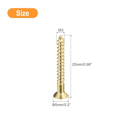 uxcell Brass Wood Screws, 30Pcs M3 x 25mm Slotted Drive Flat Head Self Tapping Screw Countersunk for Woodworking Furniture - size: M3 x 25mm