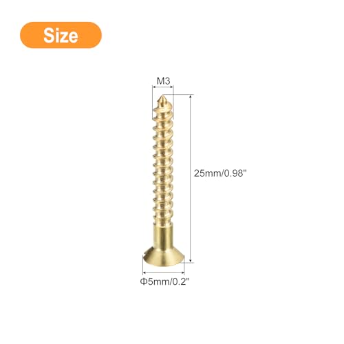 uxcell Brass Wood Screws, 30Pcs M3 x 25mm Slotted Drive Flat Head Self Tapping Screw Countersunk for Woodworking Furniture - size: M3 x 25mm
