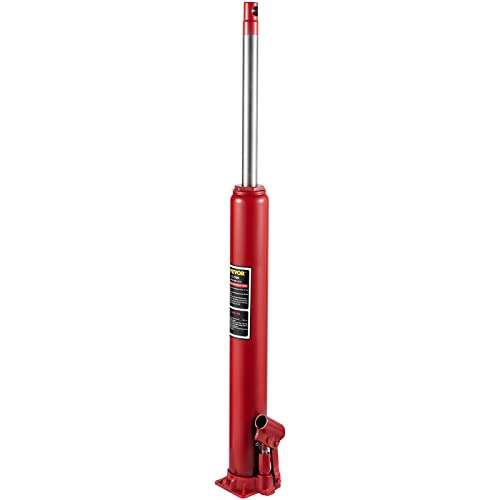 VEVOR 4 Ton Hydraulic Long Ram Jack, Cherry Picker Ram with Single Piston Pump, Manual Engine Hoist Cylinder with Handle and Flat Base, for Garage & Engine Lifting, Red - color: Red