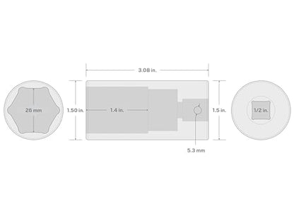 TEKTON 1/2 Inch Drive x 26 mm 6-Point Impact Socket | SID23126 - size: 26 mm, style: Deep
