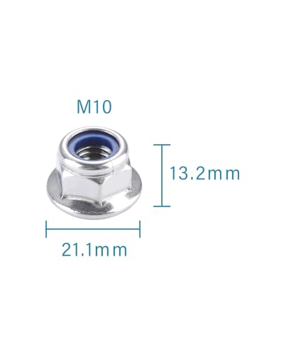 IMScrews M10 x 1.5 Flange Nuts, 304 Stainless Steel Hex Flange Lock Nuts DIN6926, Integrated Washer Base, Blue Nylon Locking Insert, Corrosion Resistant, Pack of 25 - size: M10-1.5