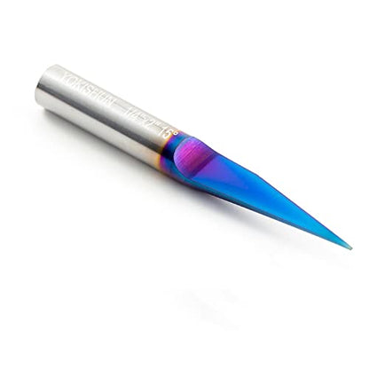 CNC V Bit 15 Degree Engraving Bit 0.005 Tip 1/4 Shank with Nano Blue Coat Solid Carbide V Groove Router Bit for Signmaking Carving - style: 15 Degree V Bit