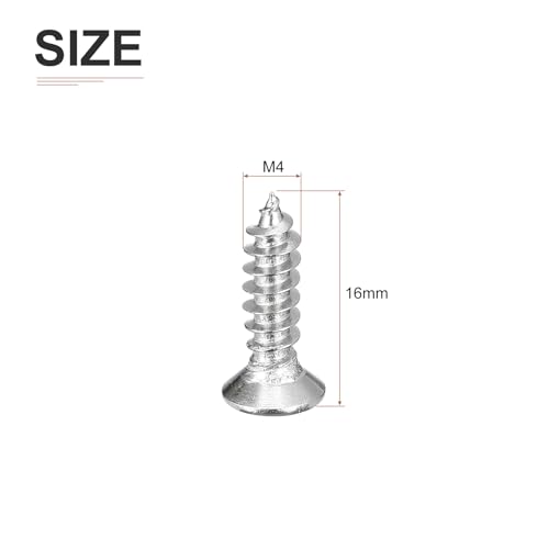 DTGN 100Pcs M4x16mm Flat Head Wood Screws, 304 Stainless Steel Phillips Self Tapping Screws - Good for Woodworking, Furniture - Silver - size: M4x16mm
