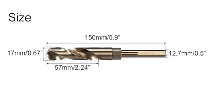NACX 17mm Reduced Shank Cobalt Drill Bit, HSS 6542 High-Speed Steel Twist Drill Bits with 1/2” Shank for Stainless Steel Alloy Metal Plastic Wood - size: 17mm