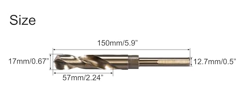NACX 17mm Reduced Shank Cobalt Drill Bit, HSS 6542 High-Speed Steel Twist Drill Bits with 1/2” Shank for Stainless Steel Alloy Metal Plastic Wood - size: 17mm