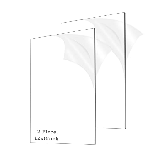 2 Pieces 1/8" Thick (3mm) Acrylic Sheets, Plexiglass Sheets, Clear Cast Plexiglass 8”x 12” with Protective Paper for Signs DIY Display Projects,Craft,Photo Frames - size: 2 piece 8'' * 12'' 3mm