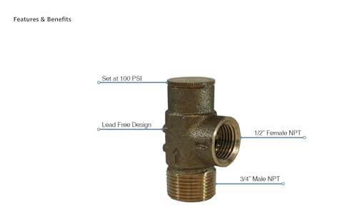 Merrill MFG PRVNL75100 3/4" Lead-Free Brass Pressure Relief Valve, 100 PSI Cold Water Safety Valve for Well Tank, Pump & Plumbing Systems, 3/4" NPT No-Lead Water System Protection Valve