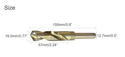 NACX 19.5mm Reduced Shank Cobalt Drill Bit, HSS 6542 High-Speed Steel Twist Drill Bits with 1/2” Shank for Metal Plastic Wood - size: 19.5mm