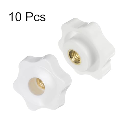 HARFINGTON 10pcs Star Knobs M8 Female Thread 38mm Head Plastic Through Hole Brass Screw-in Clamping Handles Threaded Hand Knobs, White - color: White, size: M8 x 38mm
