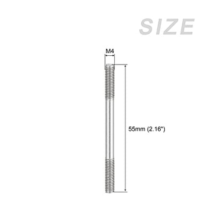 METALLIXITY Double Ended Stud Screws (M4 Thread 55mm Length) 10pcs, 304 Stainless Steel Dual Threaded Rod Bolts - for House Maintenance - size: M4x55mm
