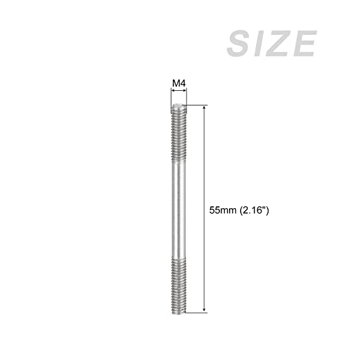 METALLIXITY Double Ended Stud Screws (M4 Thread 55mm Length) 10pcs, 304 Stainless Steel Dual Threaded Rod Bolts - for House Maintenance - size: M4x55mm