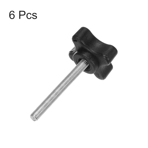 HARFINGTON 6pcs Star Clamping Knobs M5 x 45mm Metric Male Thread 32mm 4-Point Plastic Head Threaded Stud Knob Hand Tightening Thumb Screw Jig Handle, Black - size: M5 x 45mm x 32mm