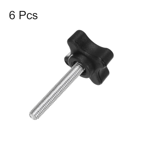 HARFINGTON 6pcs Star Clamping Knobs M6 x 40mm Metric Male Thread 32mm 4-Point Plastic Head Threaded Stud Knob Hand Tightening Thumb Screw Jig Handle, Black - size: M6 x 40mm x 32mm