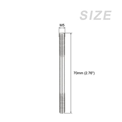 METALLIXITY Double Ended Stud Screws (M5 Thread 70mm Length) 10pcs, 304 Stainless Steel Dual Threaded Rod Bolts - for House Maintenance - size: M5x70mm