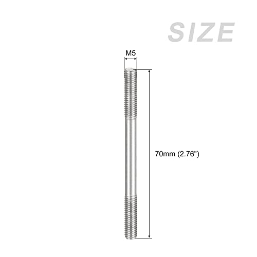 METALLIXITY Double Ended Stud Screws (M5 Thread 70mm Length) 10pcs, 304 Stainless Steel Dual Threaded Rod Bolts - for House Maintenance - size: M5x70mm