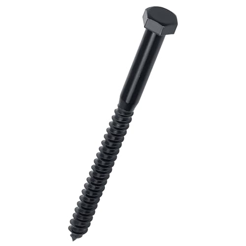 3/8 x 5 Black Hex Head Lag Screws Bolts (8 pcs), 304 Stainless Steel 18/8, Black Oxide Coated, Partial Thread, Deck Screws, Heavy Duty Hex Head Wood Lag Screws, Fayeploo - size: 3/8 x 5"