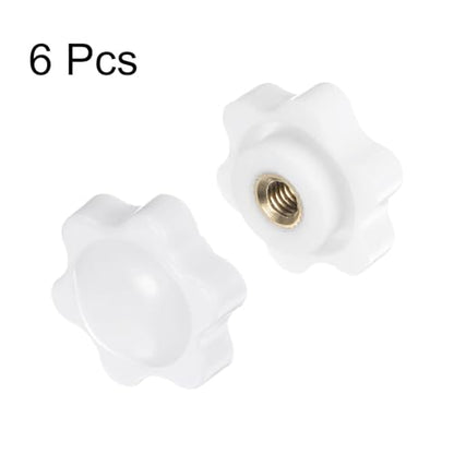HARFINGTON 6pcs Star Knobs M5 Female Thread 25mm 6-Point Plastic Head Brass Insert Non-Through Hole Screw-in Threaded Hand Knob Clamping Handle, White - color: White, size: M5 x 25mm