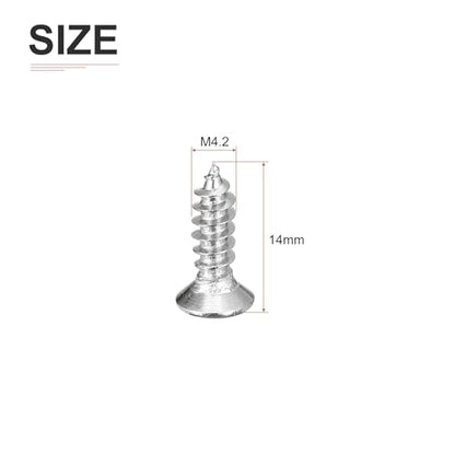 DTGN 100Pcs M4.2x14mm Flat Head Wood Screws, 304 Stainless Steel Phillips Self Tapping Screws - Good for Woodworking, Furniture - Silver - size: M4.2x14mm