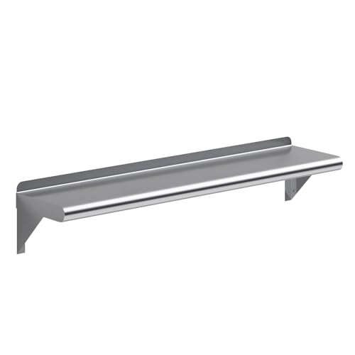 AmGood 8 in. x 36 in. Stainless Steel Wall Shelf with Backsplash - Holds 175 lbs - NSF 18-Gauge, Bullnose Edge | Shelf Over Stove, Coffee Station & Laundry - size: 8 in. x 36 in.