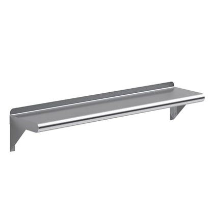 AmGood 8 in. x 36 in. Stainless Steel Wall Shelf with Backsplash - Holds 175 lbs - NSF 18-Gauge, Bullnose Edge | Shelf Over Stove, Coffee Station & Laundry - size: 8 in. x 36 in.