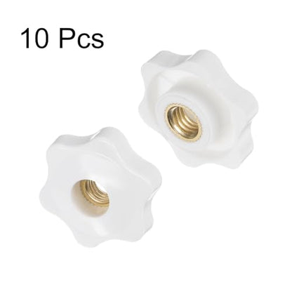 HARFINGTON 10pcs Star Knobs M8 Female Thread 32mm Head Plastic Through Hole Brass Screw-in Clamping Handles Threaded Hand Knobs, White - color: White, size: M8 x 32mm