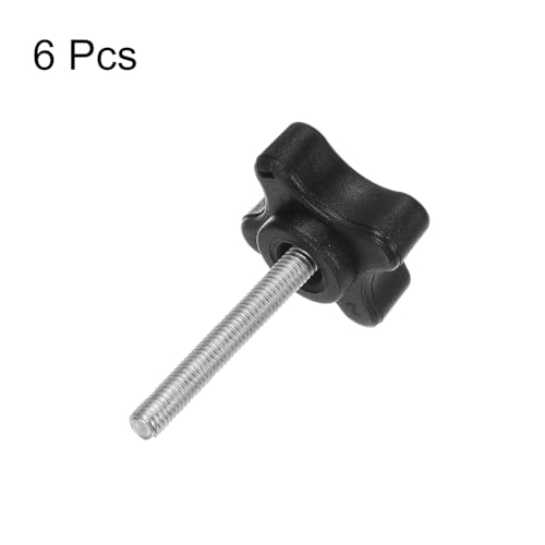 HARFINGTON 6pcs Star Clamping Knobs M5 x 35mm Metric Male Thread 32mm 4-Point Plastic Head Threaded Stud Knob Hand Tightening Thumb Screw Jig Handle, Black - size: M5 x 35mm x 32mm
