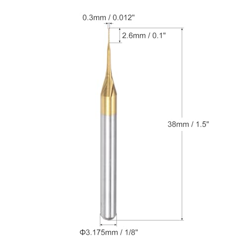 uxcell 10Pcs 0.3mm Titanium Coat Carbide End Mill Engraving Milling Cutter CNC Router Bits for PCB Machine, 1/8" Shank - size: 0.3mm