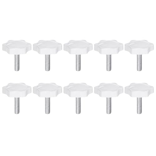 HARFINGTON 10pcs Star Knobs M6 x 20mm Male Thread 32mm Plastic 6-Point Head Stud Knob Hand Tightening Clamping Screw Replacement Threaded Handle, White - size: M6 x 20mm