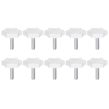 HARFINGTON 10pcs Star Knobs M6 x 20mm Male Thread 32mm Plastic 6-Point Head Stud Knob Hand Tightening Clamping Screw Replacement Threaded Handle, White - size: M6 x 20mm