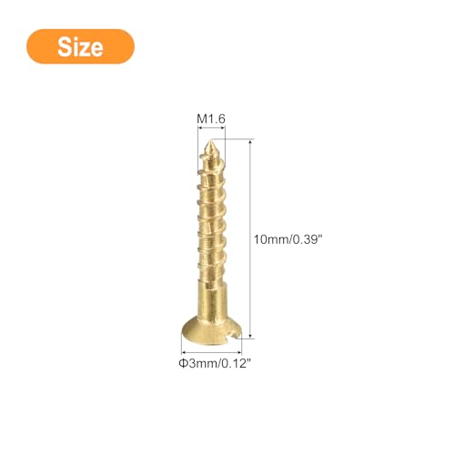 uxcell Brass Wood Screws, 30Pcs M1.6 x 10mm Slotted Drive Flat Head Self Tapping Screw Countersunk for Woodworking Furniture - size: M1.6 x 10mm