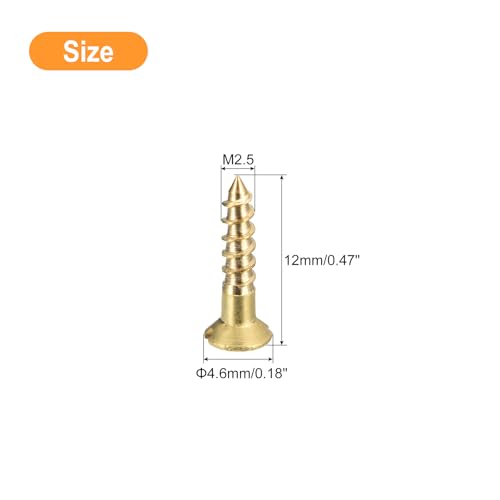 uxcell Brass Wood Screws, 30Pcs M2.5 x 12mm Slotted Drive Flat Head Self Tapping Screw Countersunk for Woodworking Furniture - size: M2.5 x 12mm