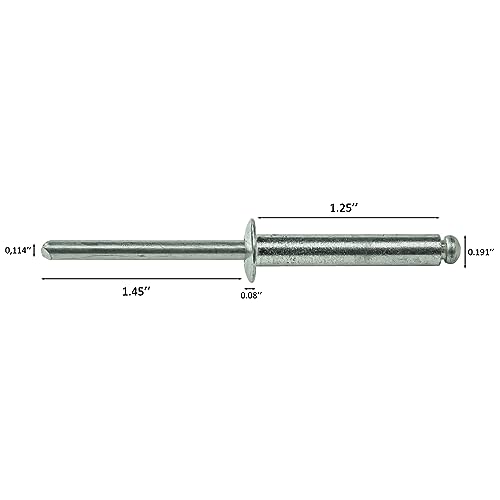 Aluminum Pop Rivets 3/16" x 1-1/4" Dome Head Blind 6-20 Gap 1.126"-1.250" Set of 25pcs
