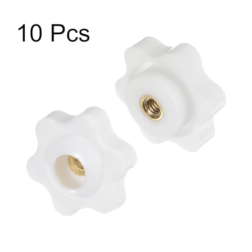 HARFINGTON 10pcs Star Knobs M4 Female Thread 25mm Head Plastic Through Hole Brass Screw-in Clamping Handles Threaded Hand Knobs, White - color: White, size: M4 x 25mm