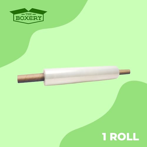 The Boxery 20" x 1000' -1 Roll Cast Stretch Wrap with Handles – 60 Gauge Clear Film – Extended Core Hand Wrap for Smooth, Quiet, Heavy-Duty Wrapping