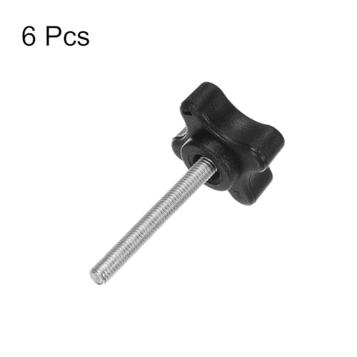HARFINGTON 6pcs Star Clamping Knobs M5 x 40mm Metric Male Thread 32mm 4-Point Plastic Head Threaded Stud Knob Hand Tightening Thumb Screw Jig Handle, Black - size: M5 x 40mm x 32mm