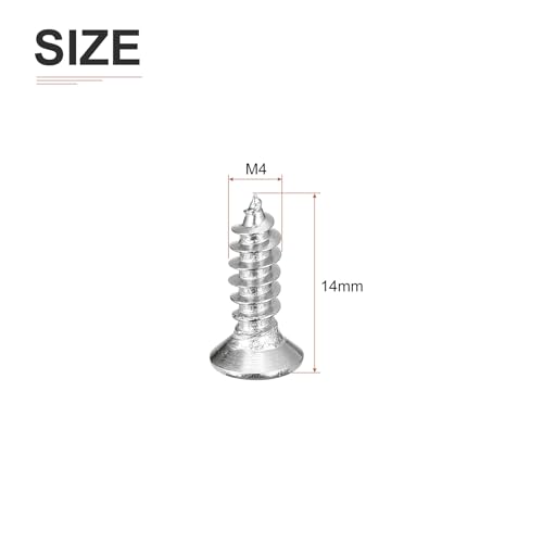 DTGN 100Pcs M4x14mm Flat Head Wood Screws, 304 Stainless Steel Phillips Self Tapping Screws - Good for Woodworking, Furniture - Silver - size: M4x14mm