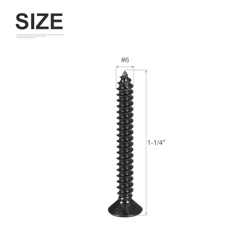 DTGN 100Pcs 6" x1-1/4 Flat Head Wood Screws, Self Tapping Screws Black - color: Black, size: #6x1-1/4"