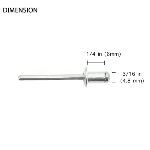100 Pcs 3/16" x1/4" Aluminum Blind Rivets, 4.8 x 6mm Pop Rivets, Aluminum Grip and Steel Mandrel - size: 3/16" x1/4"