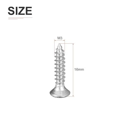 DTGN 100Pcs M3x16mm Flat Head Wood Screws, 304 Stainless Steel Phillips Self Tapping Screws - Good for Woodworking, Furniture - Silver - size: M3x16mm