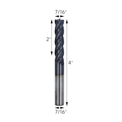 7/16in Solid Carbide Long End Mill, 4 Flutes, 30 Degree Helix - size: 7/16in
