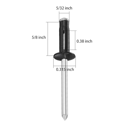 Wensilon (250 pcs) Tri-Fold Rivets Assortment 5/32 * 5/8，Tri Grip Rivets，Black Aluminum Blind Rivets Tri Grip Boat Kayak Rivets,Trifold Rivets，Bulb Style Rivets - color: Black, size: 5/32*5/8