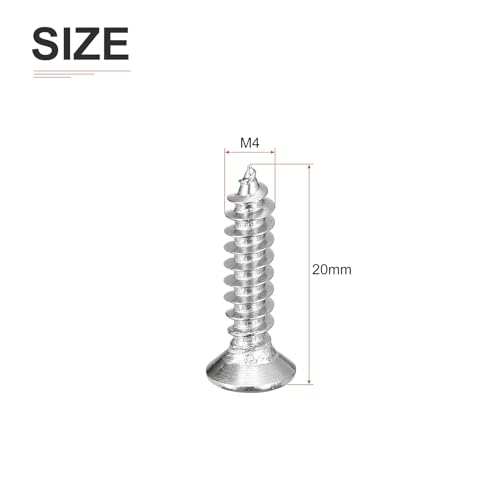 DTGN 100Pcs M4x20mm Flat Head Wood Screws, 304 Stainless Steel Phillips Self Tapping Screws - Good for Woodworking, Furniture - Silver - size: M4x20mm