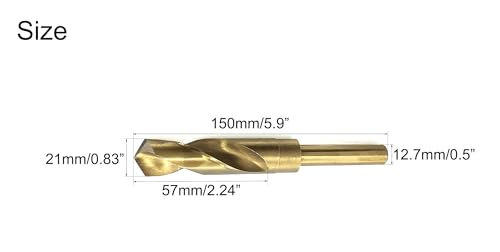 NACX 21mm Reduced Shank Cobalt Drill Bit, HSS 6542 High-Speed Steel Twist Drill Bits with 1/2” Shank for Metal Plastic Wood - size: 21mm