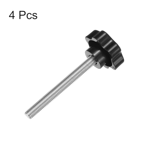 HARFINGTON 4pcs Star Knobs M10 x 90mm 304 Stainless Steel Threaded Stud 46mm Plastic 6-Star Head Hand Tightening Thumb Screw Clamping Jig Knob Handle, Black - size: M10 x 90mm x 46mm