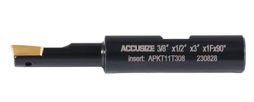 Accusize Industrial Tools 3/8" 90° Square Shoulder Indexable End Mill w/ 10 add'l APKT11T308 Inserts, 1/2" Shank, 3" OAL, 0.433" ap, 1 Flute, APKT11T308 Carbide Insert, 0056-0912+0056-1130 - size: 3/8" Cut, 1/2" Shk, 1 Fl, w/ 10 add'l inserts