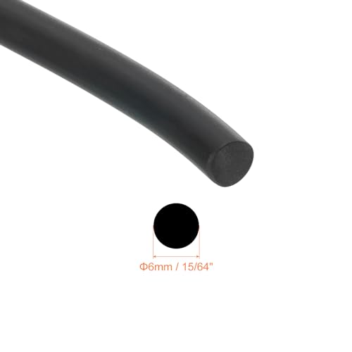 uxcell Nitrile Rubber Round Seal Strip, 6mm(15/64") Diameter 2 Meters (6.56Ft) Long Hard Solid Rubber Weather Stripping for DIY Gasket, Industrial Equipment, and Furniture - size: 6mmx2m