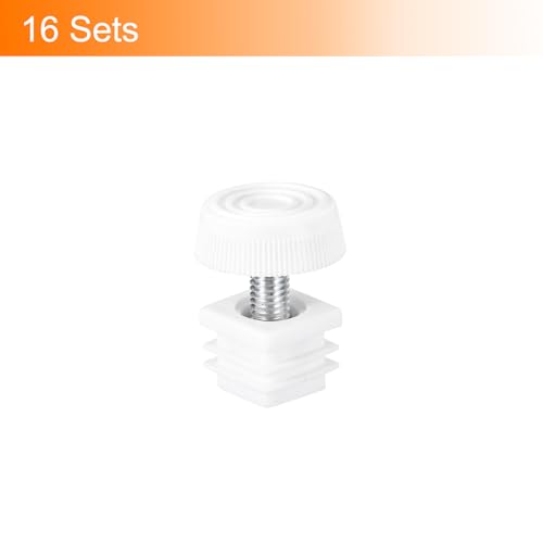 uxcell Furniture Leveling Feet, 16 Sets 20 x 20mm - Square Insert Furniture Adjustable Leveler, M8 Thread Nut Pipe Plug Blanking End Caps Insert (White) - size: 20 x 20mm