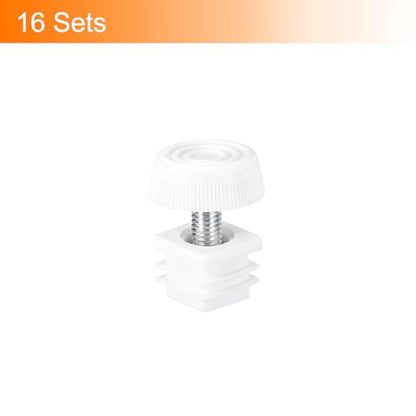 uxcell Furniture Leveling Feet, 16 Sets 20 x 20mm - Square Insert Furniture Adjustable Leveler, M8 Thread Nut Pipe Plug Blanking End Caps Insert (White) - size: 20 x 20mm