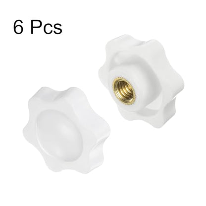 HARFINGTON 6pcs Star Knobs M10 Female Thread 38mm 6-Point Plastic Head Brass Insert Non-Through Hole Screw-in Threaded Hand Knob Clamping Handle, White - color: White, size: M10 x 38mm